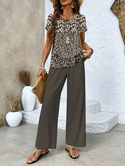 Women's 2 Piece Outfit - Sleeveless Crop Top - Loose Fit Pants