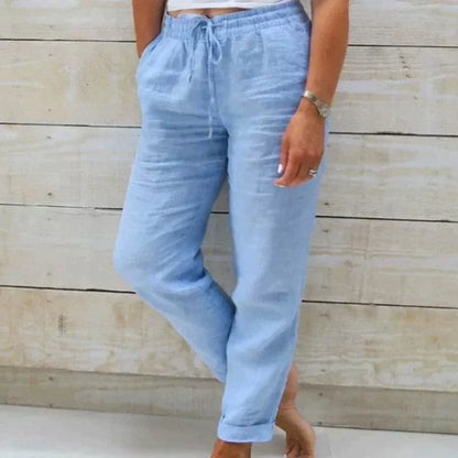 Comfortable Women's Linen Pants with Elastic Waist - Nocini