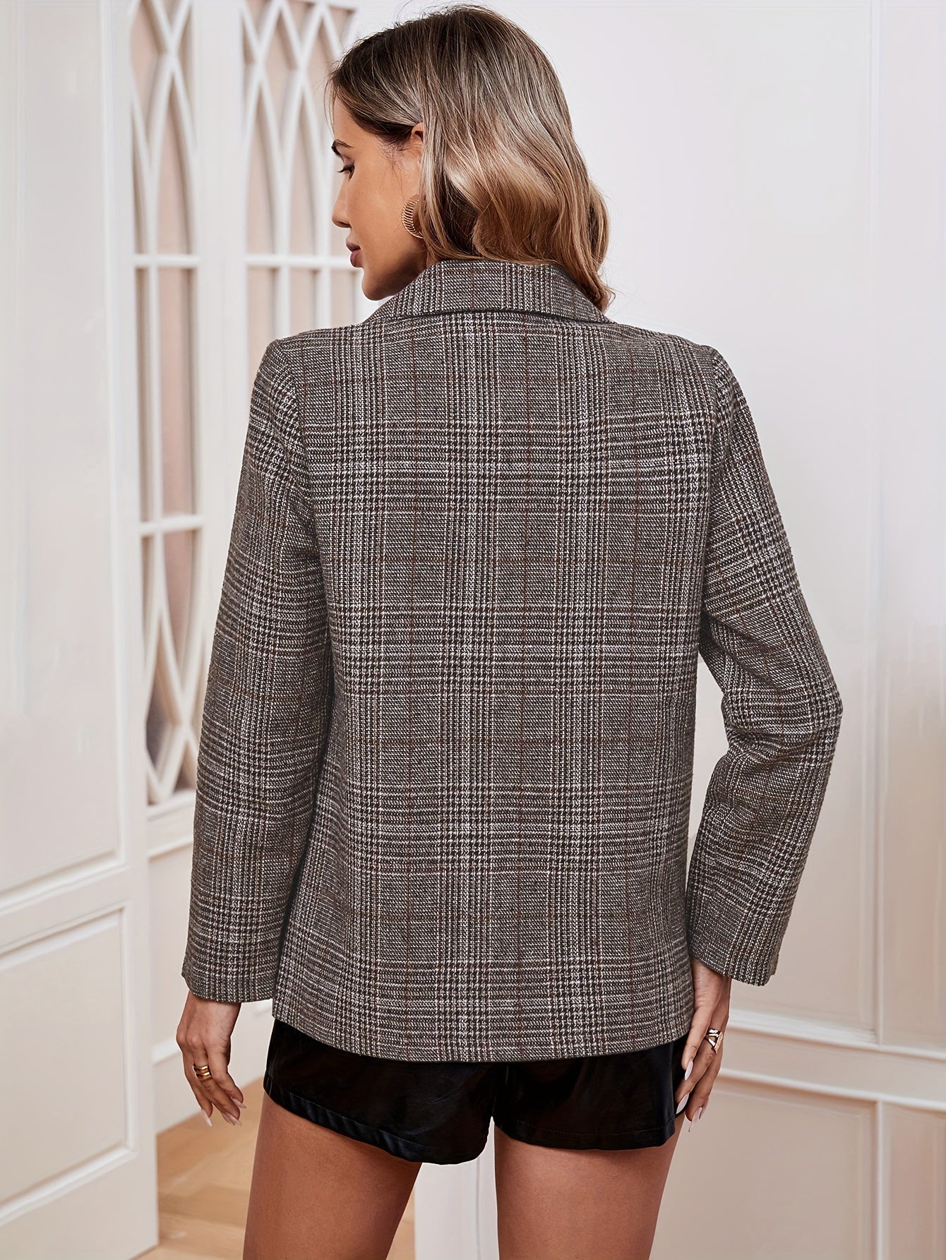 Classic Fit Checked Office Jacket for Women
