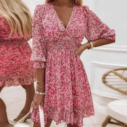 Ladies' Pretty V-Neck Mini Summer Dress - Nocini