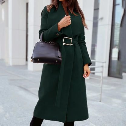 Classic Fit Women's Coat with Wide Lapels and Belt