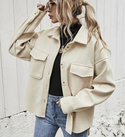 Relaxed Fit Women's Coat with Soft Button Front