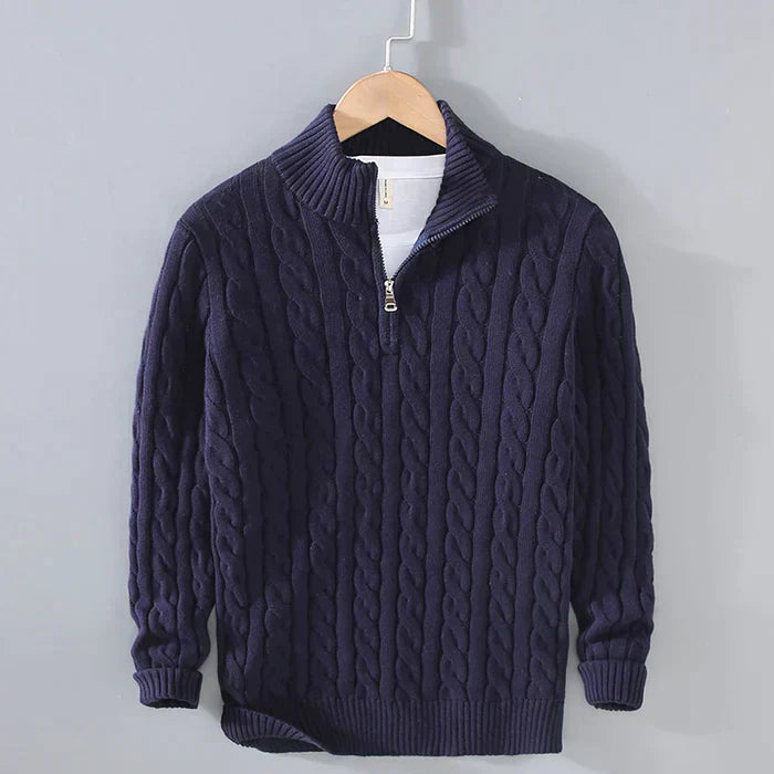 Men's Thick Cable Knit Zip Sweater