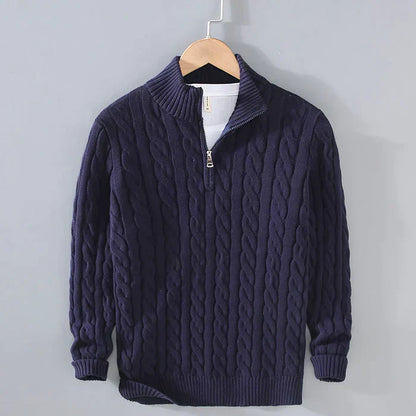 Men's Thick Cable Knit Zip Sweater