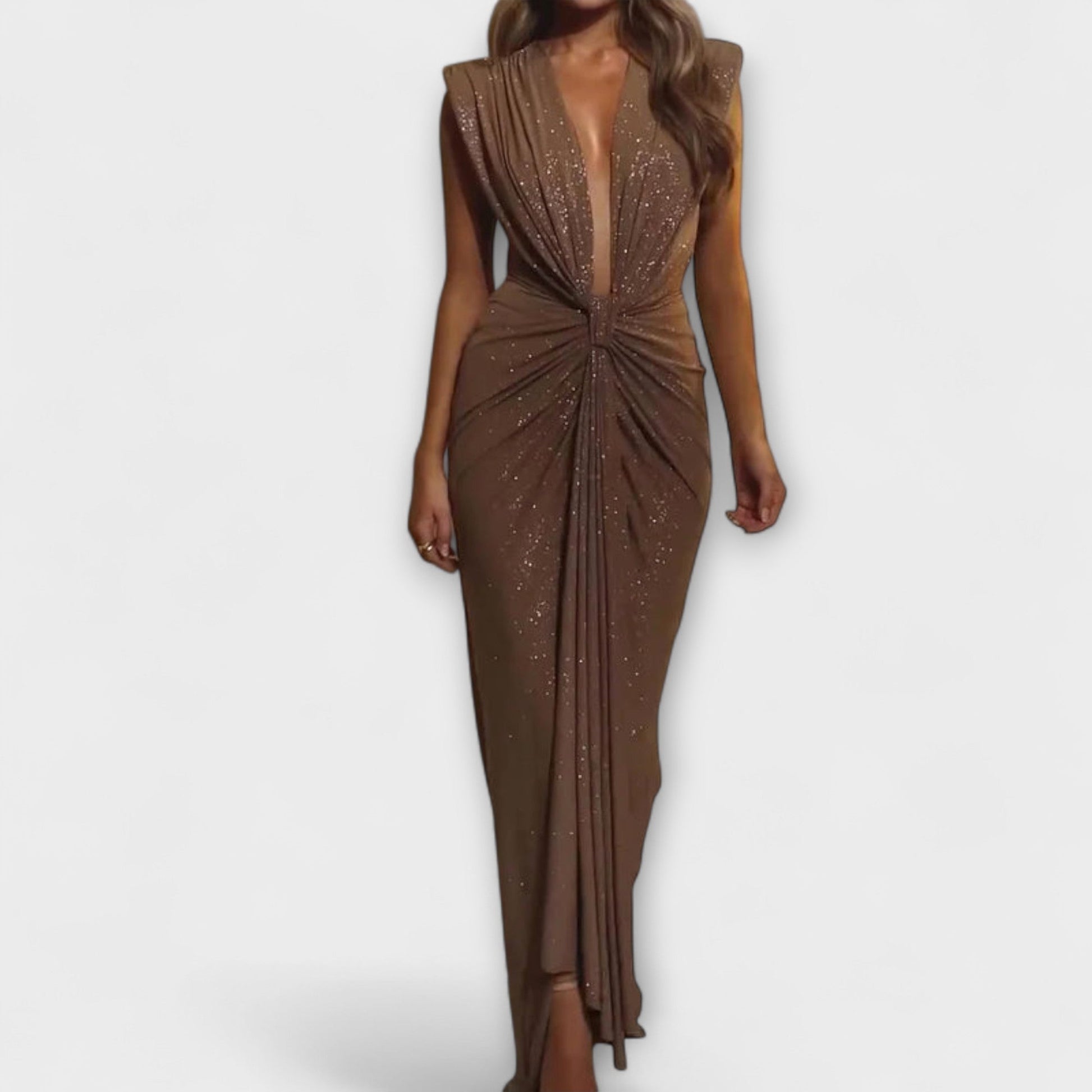 Elegant Long Dress with V Neck for Women - Nocini