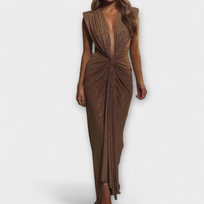 Elegant Long Dress with V Neck for Women - Nocini