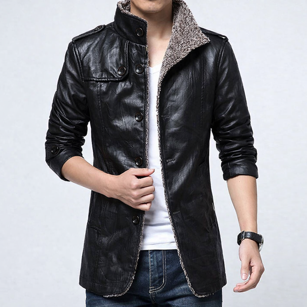 Men's Faux Leather Slim Fit Biker Jacket - Nocini