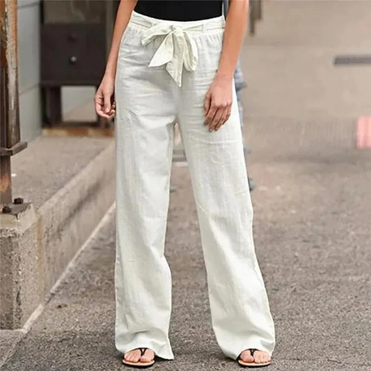 Relaxed Fit High Waisted Cotton Trousers with Belt - Nocini