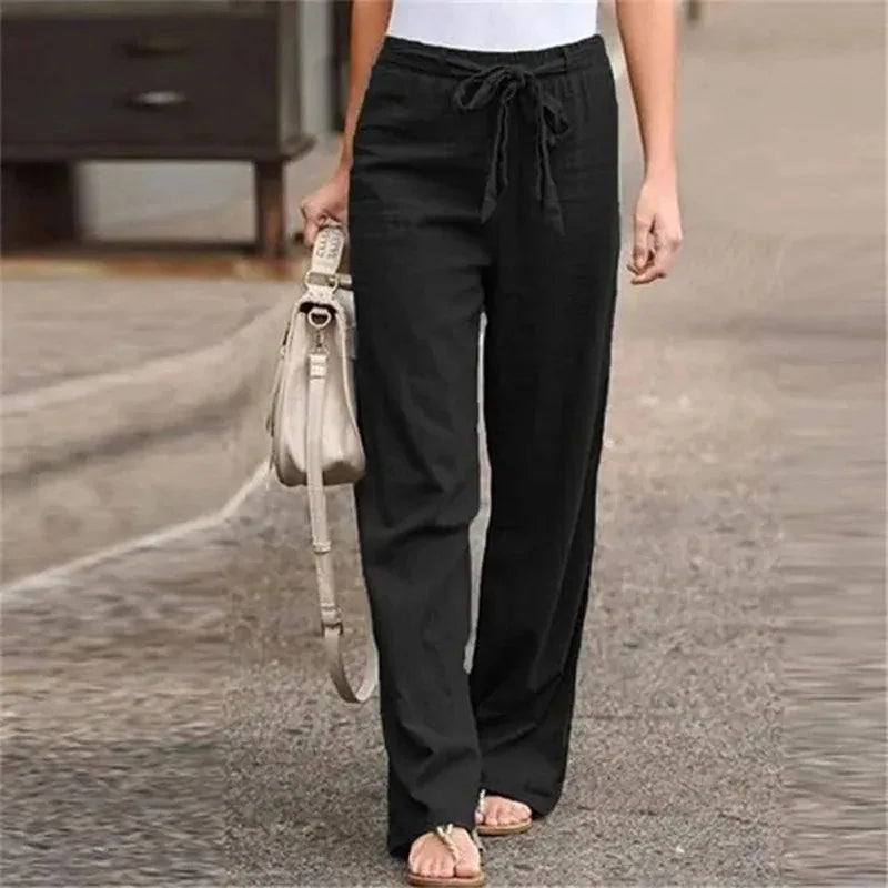 Relaxed Fit High Waisted Cotton Trousers with Belt