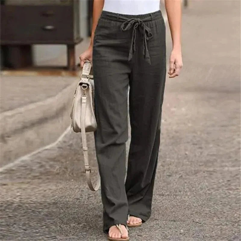 Relaxed Fit High Waisted Cotton Trousers with Belt