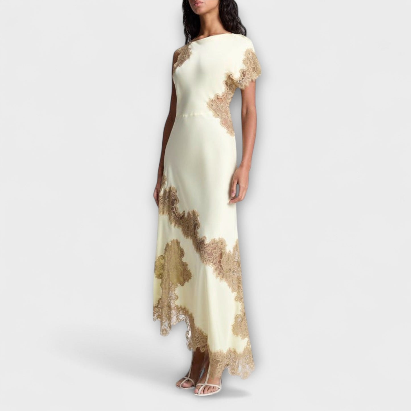 Elegant Satin Lace Evening Gown Dress - Nocini