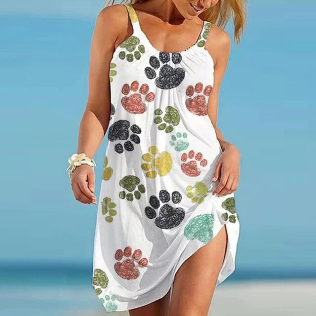 Casual Sleeveless Summer Dress with Fun Print