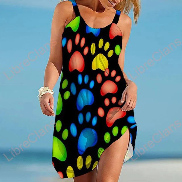 Casual Sleeveless Summer Dress with Fun Print
