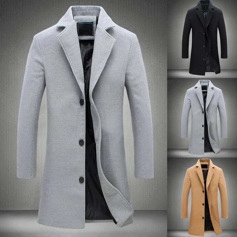 Warm Men's Classic Overcoat with Notch Collar - Olytrend