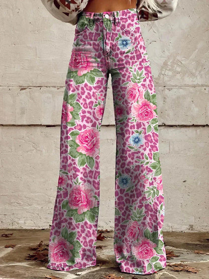 Classic Ladies Retro Floral Bell Bottom Jeans