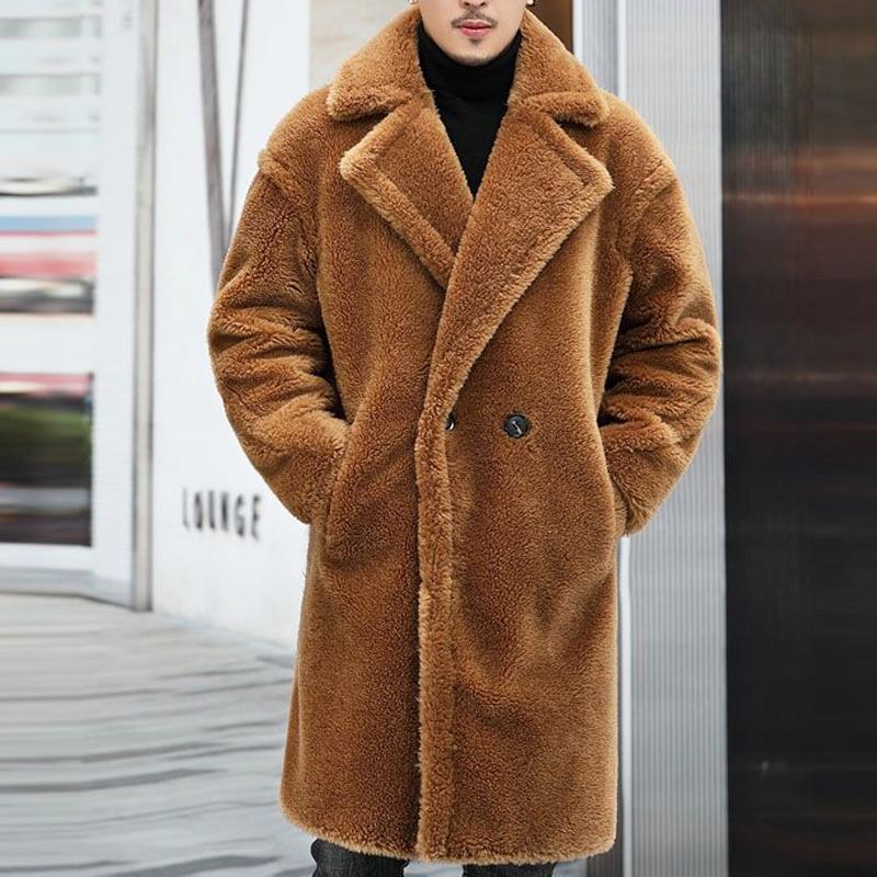 Warm Double Breasted Men's Shearling Coat - Nocini