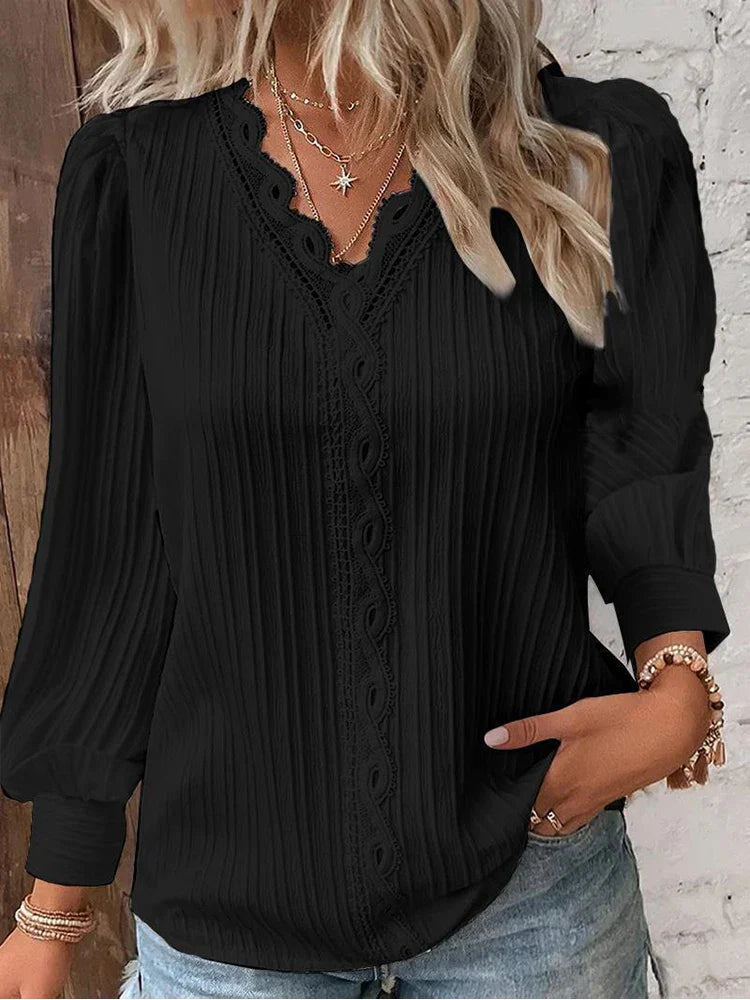 Elegant Blouse with Lace Trim Details - Olytrend