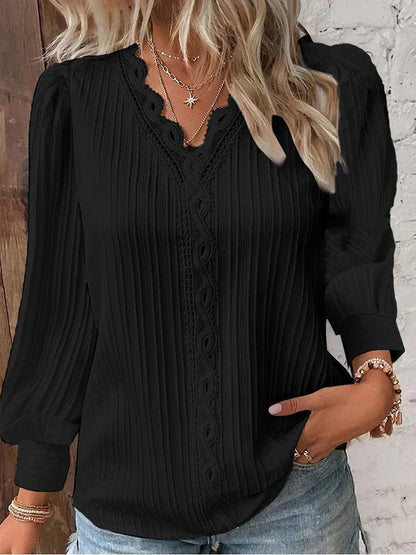 Elegant Blouse with Lace Trim Details - Olytrend