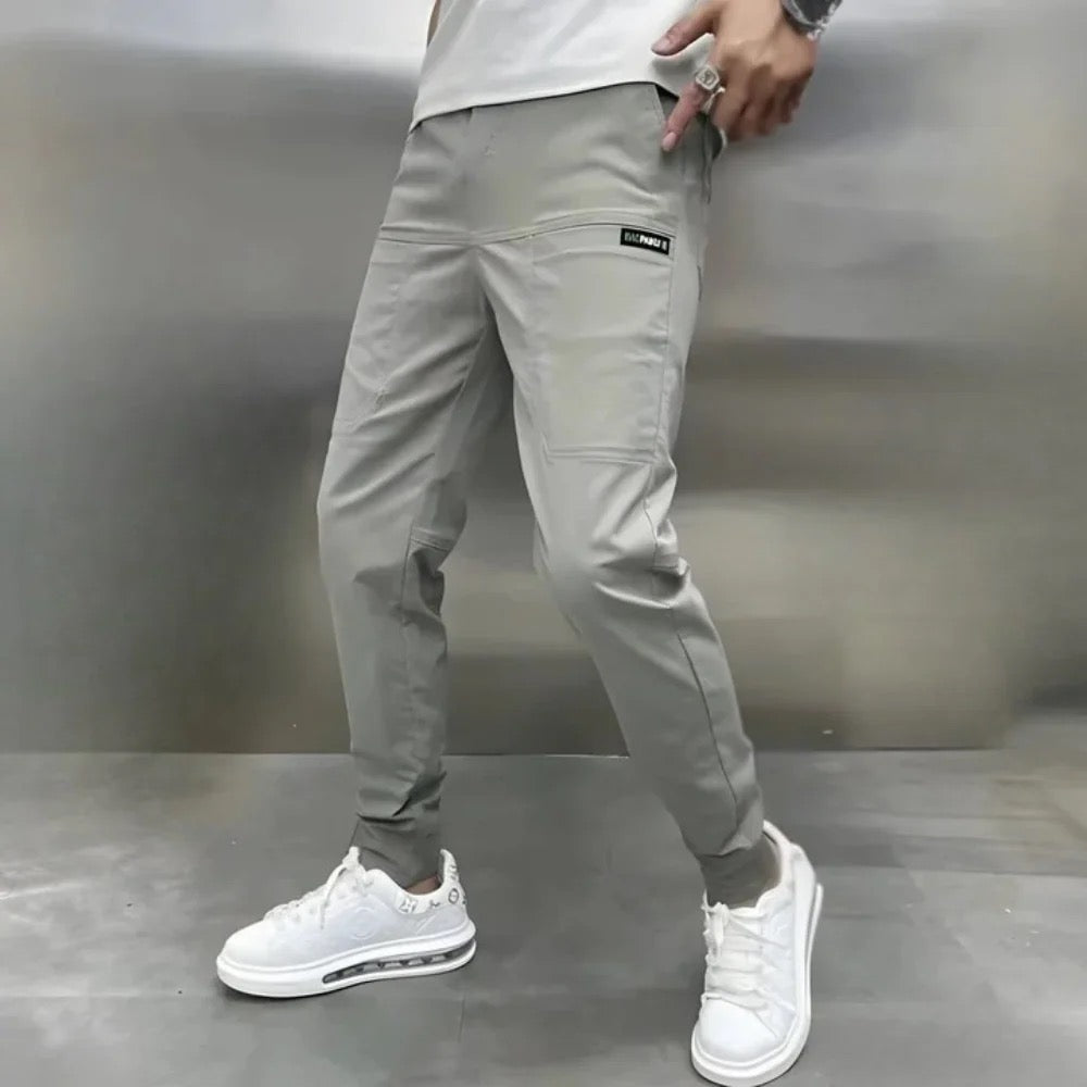 Slim Fit Men's Pants with Side Pockets and Cuffs