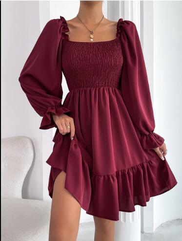 Feminine A-Line Dress with Puff Sleeves