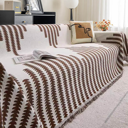 Chenille Couch Cover With Geometric Pattern and Fringed Edges