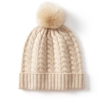 Warm Cable Knit Pom Pom Hat - Nocini
