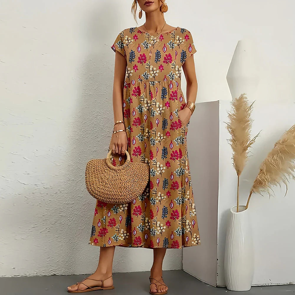 Relaxed Fit Summer Midi Dress for Women - Olytrend