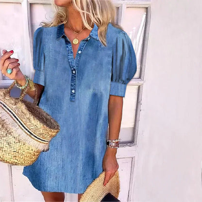 Comfy Blue Jean Mini Dress - Nocini