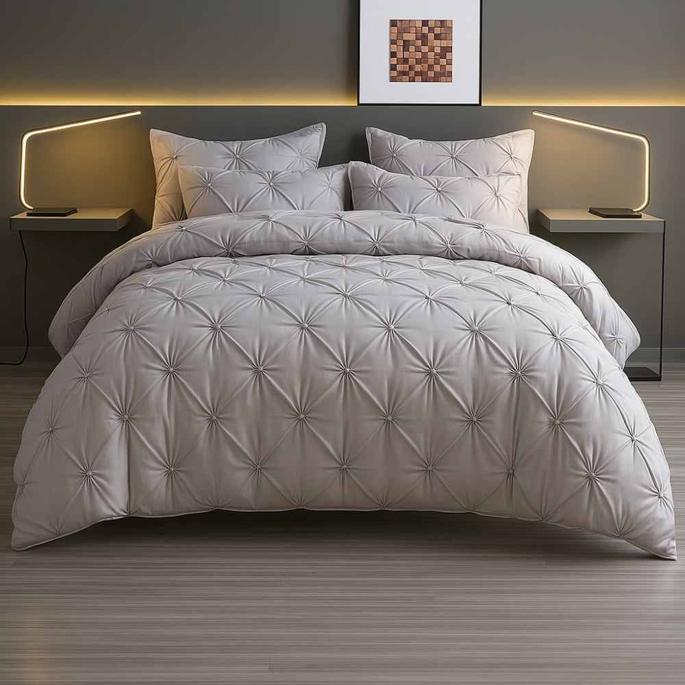 Soft Brushed Cotton Pinch Pleat Duvet Cover Set - Nocini
