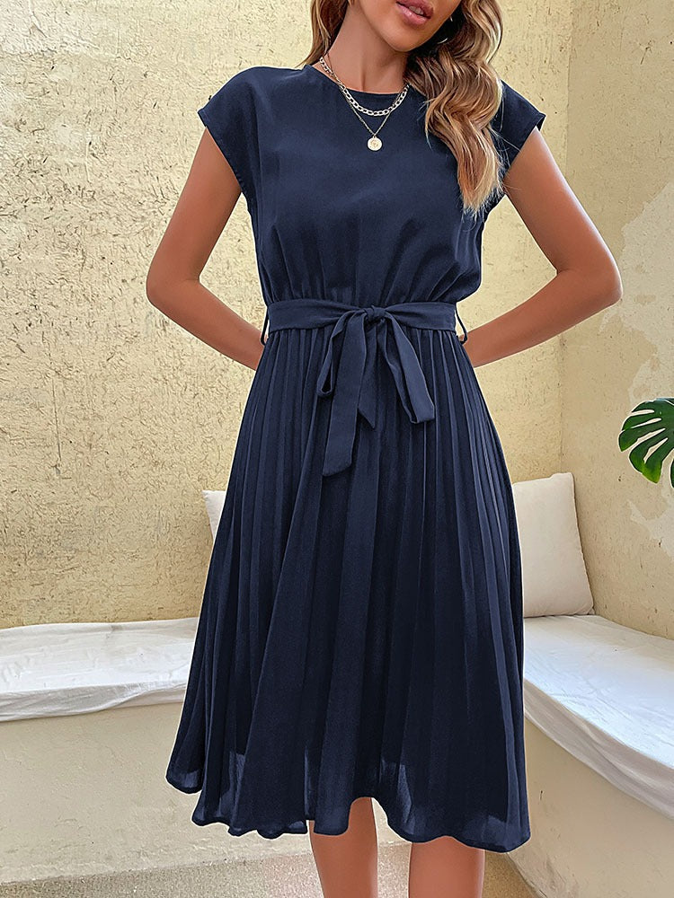 Flared Knee Length Dress with Short Sleeves