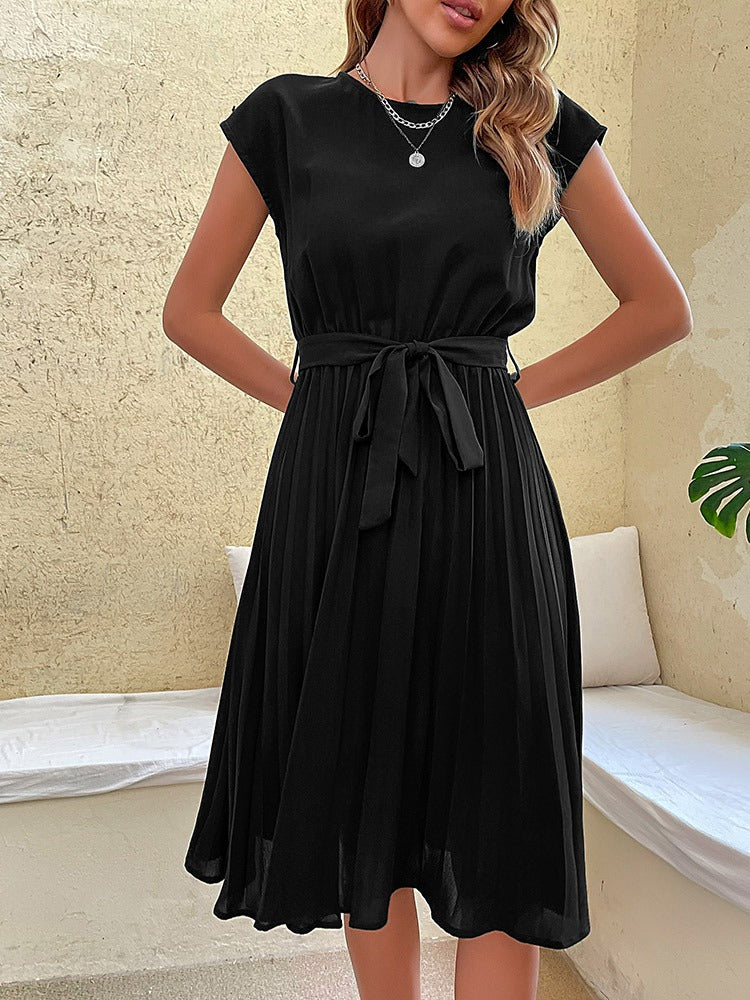 Flared Knee Length Dress with Short Sleeves - Nocini