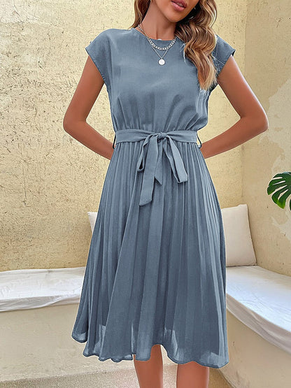 Flared Knee Length Dress with Short Sleeves