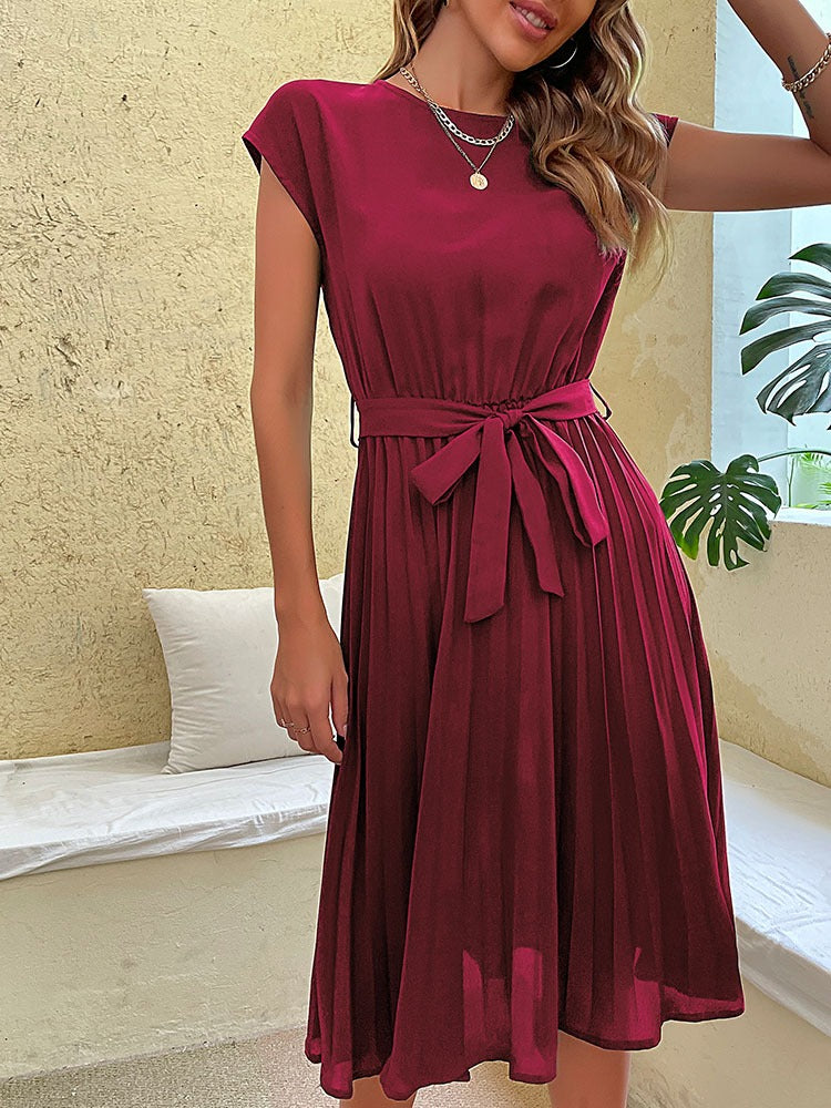 Flared Knee Length Dress with Short Sleeves