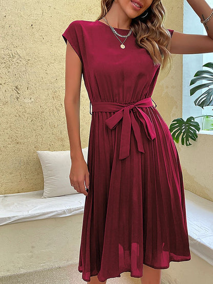 Flared Knee Length Dress with Short Sleeves