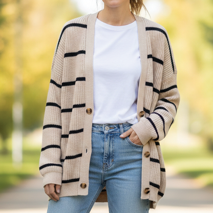 Soft Striped Knitted Open Front Cardigan