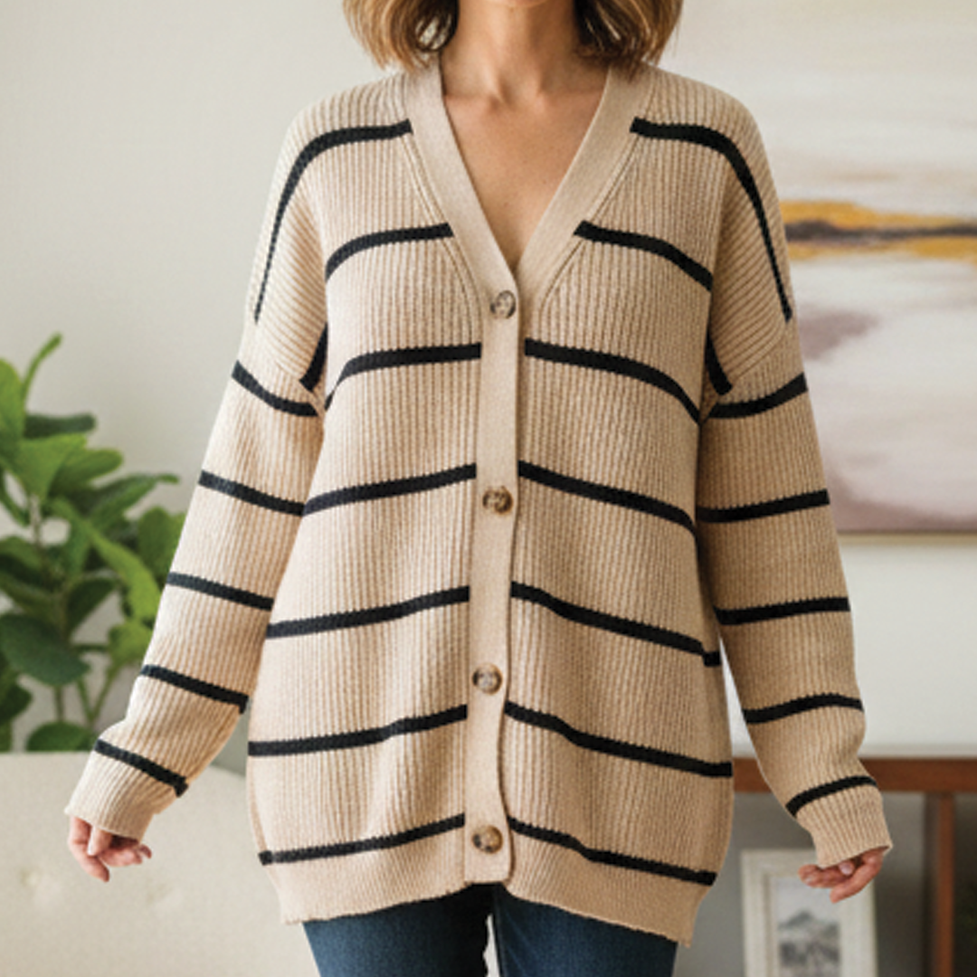 Soft Striped Knitted Open Front Cardigan - Nocini