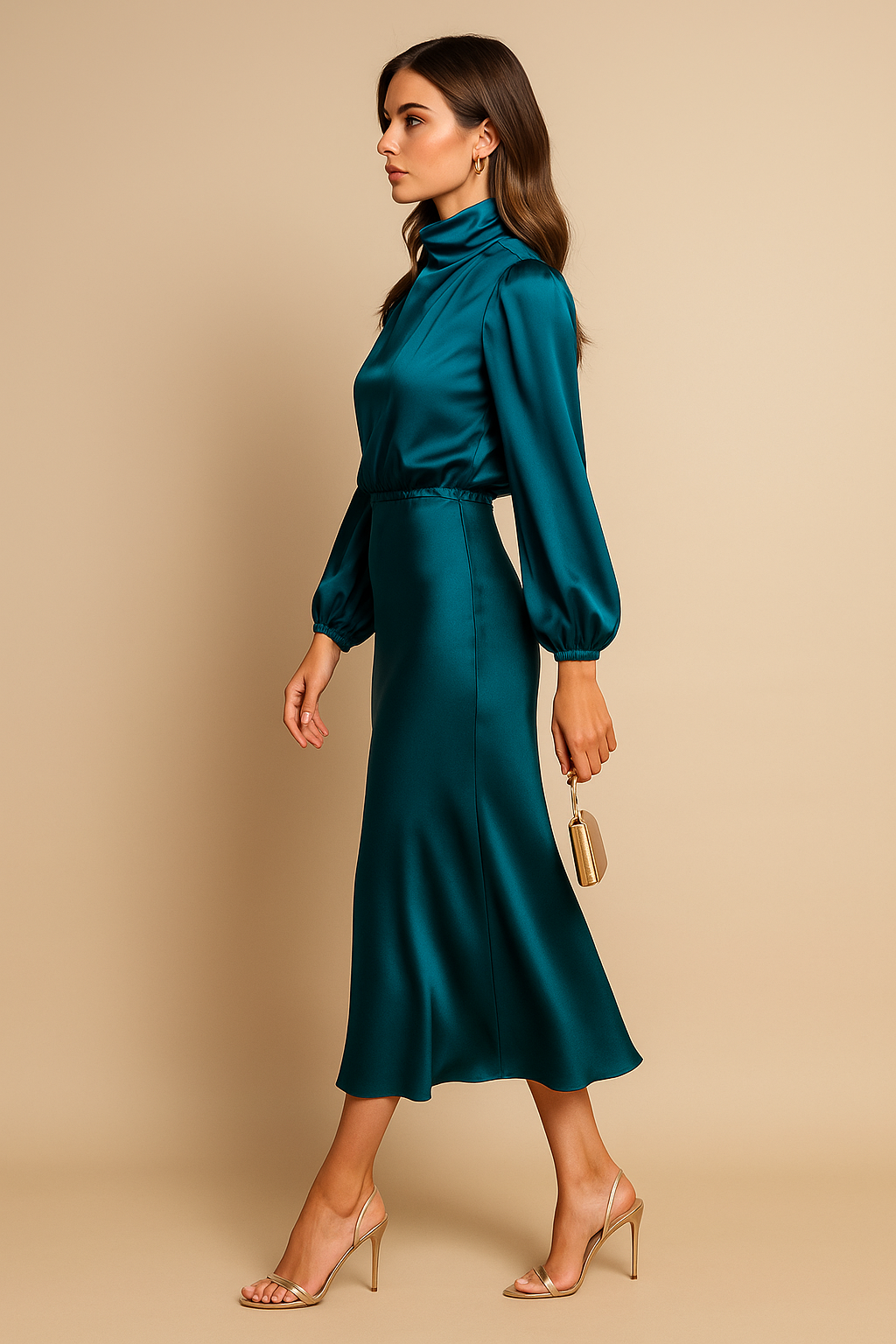Comfortable Satin Mid Length Dress with Adjustable Shoulder Straps