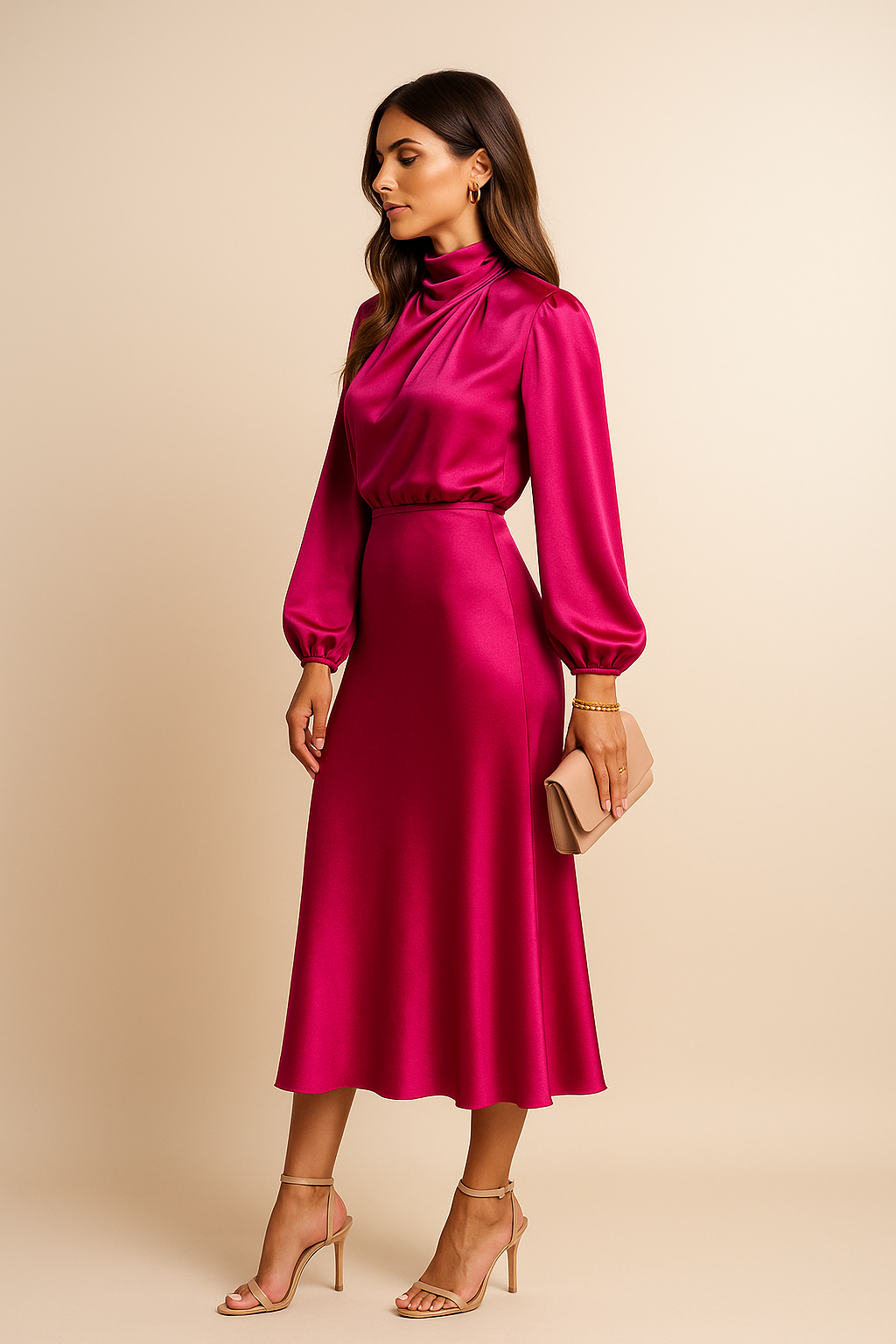 Comfortable Satin Mid Length Dress with Adjustable Shoulder Straps
