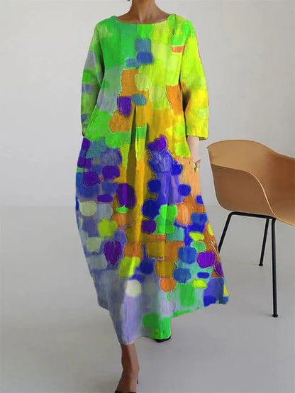 Women's Floral Print Maxi Dress with Long Sleeves and Pockets