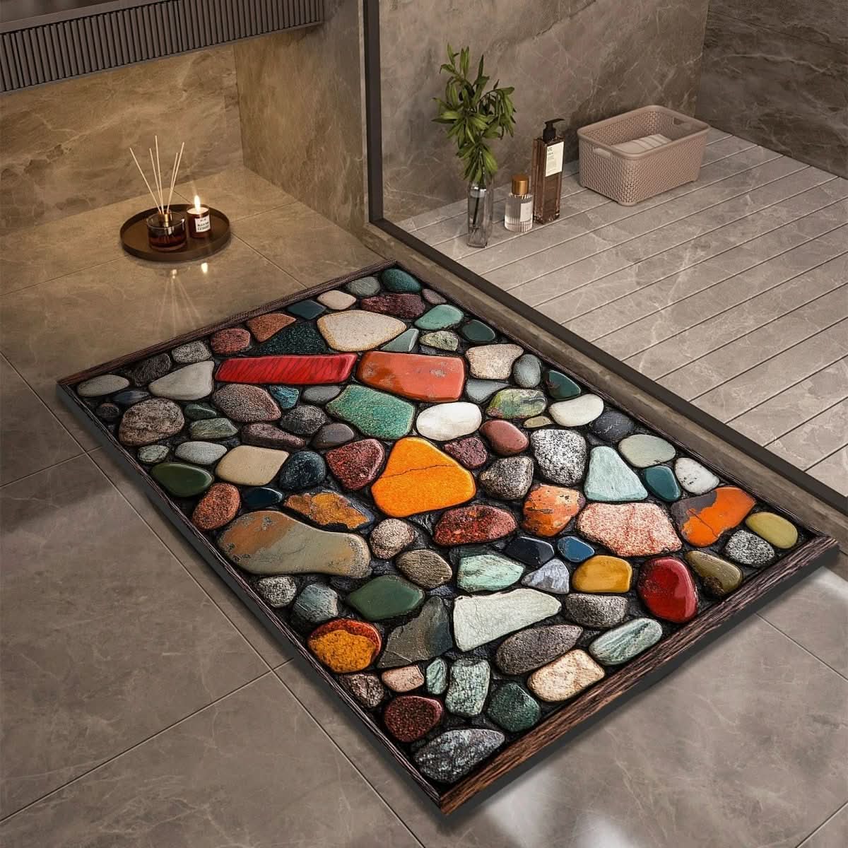 Natural Pebble Patterned Bathroom Mat - Nocini