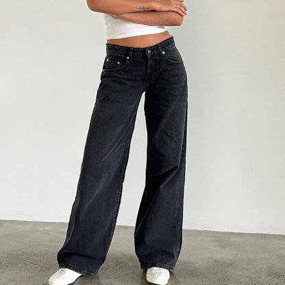 High-Waisted Loose Fit Washed Jeans