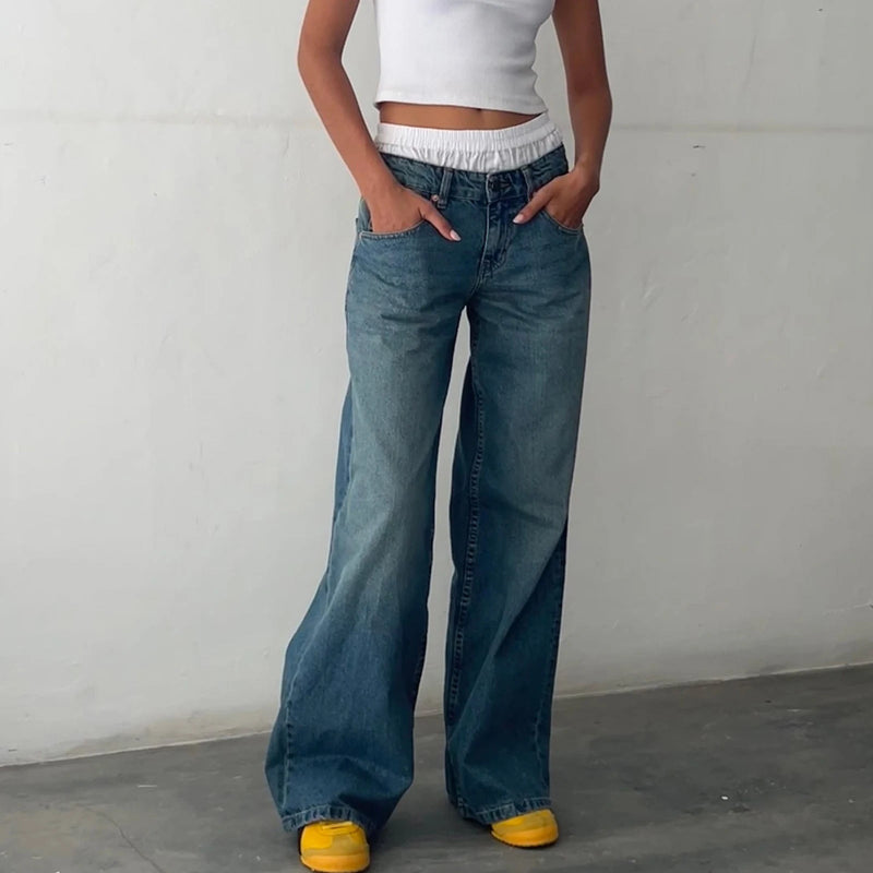 High-Waisted Loose Fit Washed Jeans