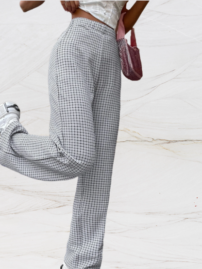 Classic Fit Women's Checked Wide Leg Pants