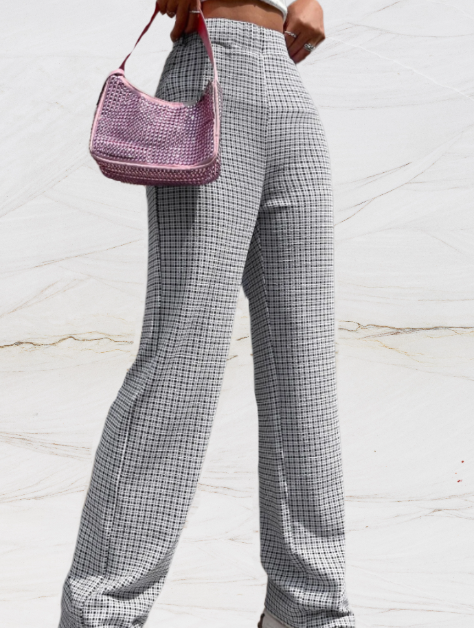 Classic Fit Women's Checked Wide Leg Pants