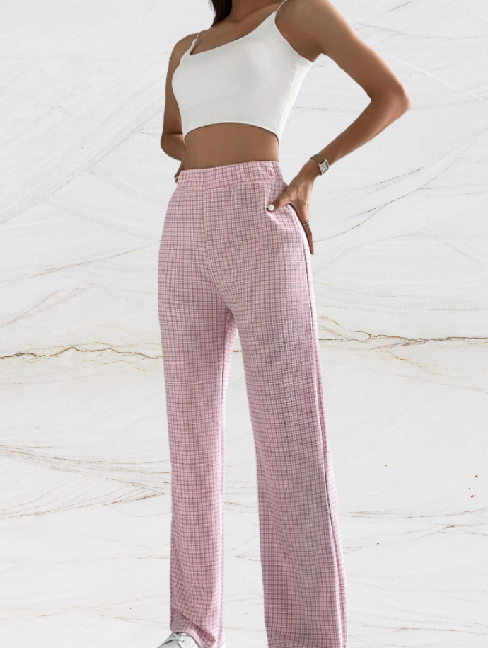 Classic Fit Women's Checked Wide Leg Pants