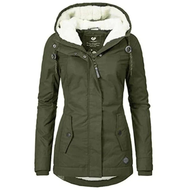 Warm Fleece Parka Jacket with Hood and Adjustable Waist - Nocini