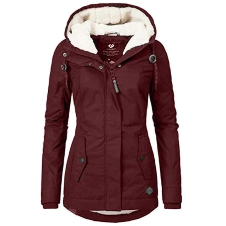 Warm Fleece Parka Jacket with Hood and Adjustable Waist