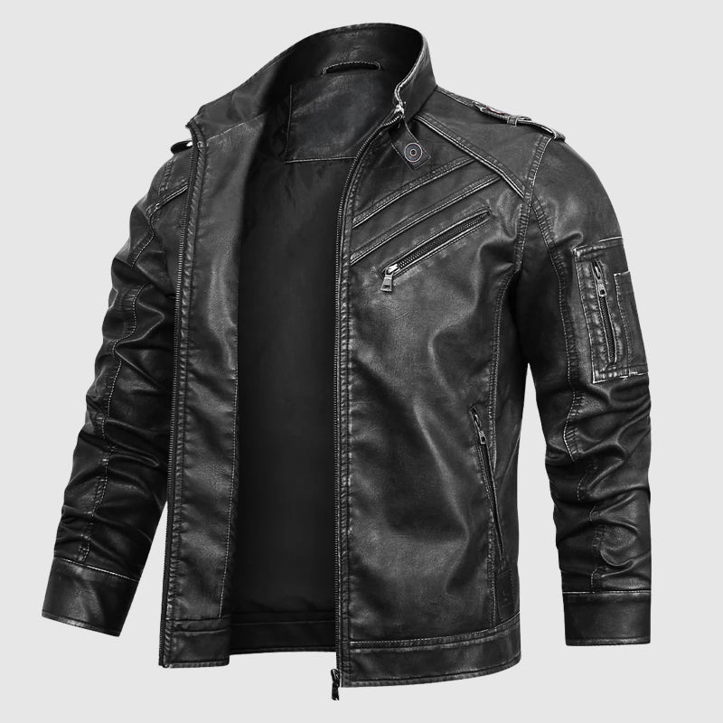 Classic Fit Leather Biker Jacket - Nocini