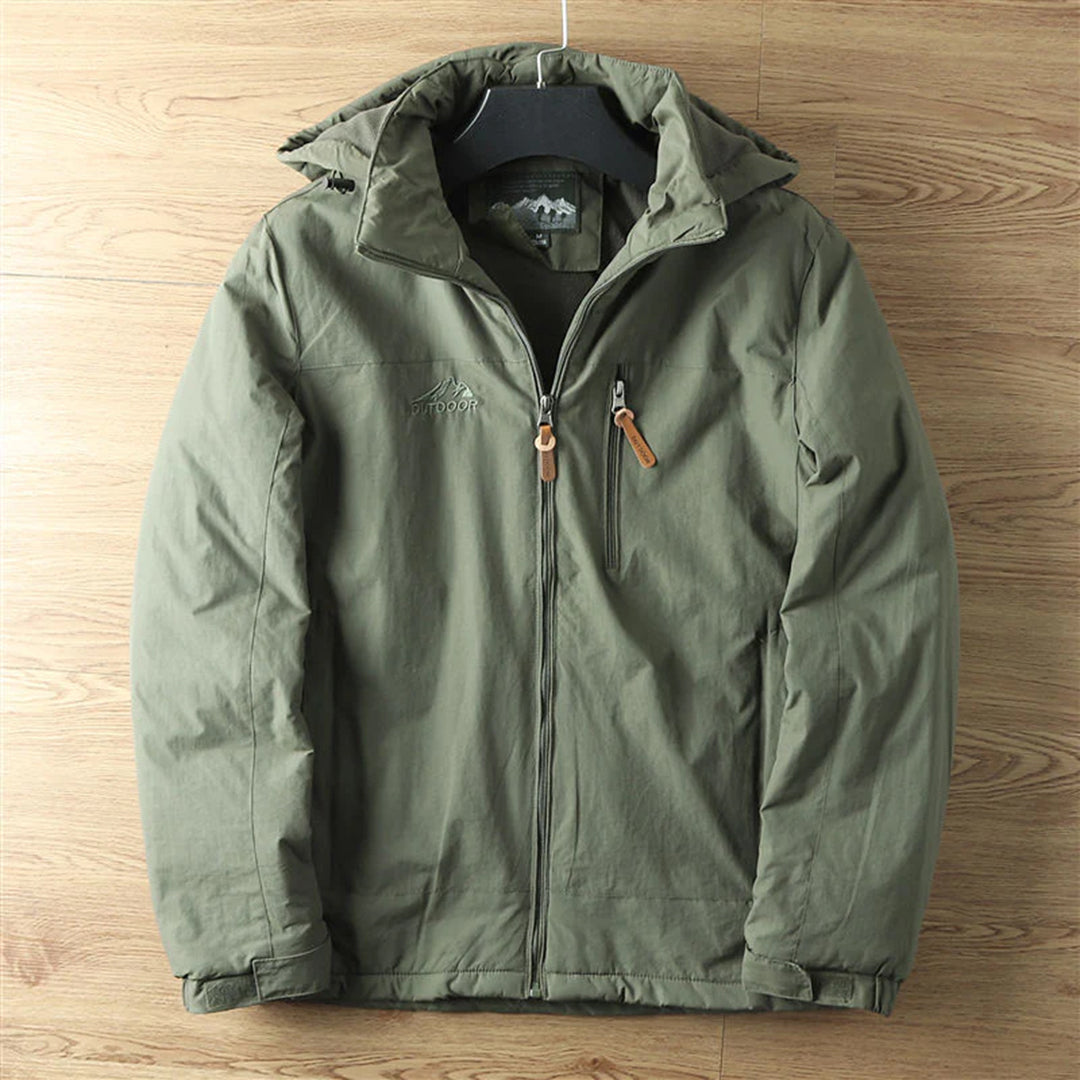 Waterproof Men's Fleece Jacket with Hood and Zip Pockets