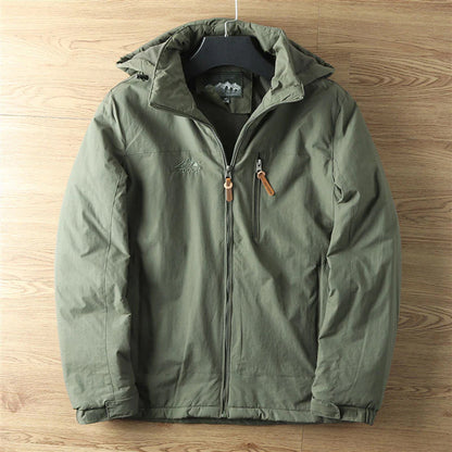 Waterproof Men's Fleece Jacket with Hood and Zip Pockets